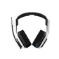 Studio shot of the white ASTRO A20 headset with blue accents, detachable mic, and sleek angular design.