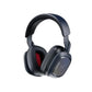 Studio shot of the black ASTRO A30 LIGHTSPEED headset, showcasing its sleek over-ear design, red memory-foam cushions, and detachable boom microphone.