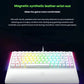 Razer BlackWidow V4 75% gaming keyboard with magnetic synthetic leather wrist rest attached, providing soft-touch padding and comfort during extended gaming sessions.