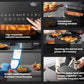 A detailed collage showcasing the Midea Air Fryer's user-friendly features: the top-mounted colorful touchscreen, a clear viewing window, smart app control with cloud recipes, and the easy-to-fill 100mL water tank.