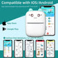 NNEOBA portable thermal printer shown with smartphone displaying "Fun Print" app interface. Compatible with Apple App Store and Google Play. Offers free templates for text, to-do lists, sticky notes, pictures, and stickers
