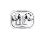 Top view of white NOTHING Ear (a) wireless earbuds in a transparent charging case, showcasing the minimalist design, visible internal circuitry, and clean aesthetic.