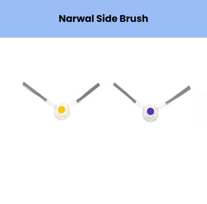 2 x Narwal Freo X Ultra side brushes – V-shaped edge cleaning brushes with yellow and purple centers, prevent hair wrap, perfect for baseboards and corners
