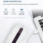The OSIM Lite Eye Massager charging via USB-C cable connected to a laptop. Featuring a 750mAh lithium battery, it supports fast charging in 2 hours and offers up to 10 minutes of scheduled auto-shutdown for safe use.