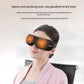Woman wearing the OSIM uVision Air eye massager with glowing heat zones around both eyes. The device provides soothing thermal care to relieve dryness, promote circulation, and reduce eye fatigue from screen use.