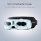 Illustration showing the micro-airbag system inside the OSIM uVision Air eye massager, simulating fingertip massage techniques to gently relieve pressure and stimulate blood flow around the eyes.