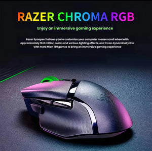 The Razer Basilisk V3 X gaming mouse features Razer Chroma RGB lighting with over 16.8 million colors and dynamic effects. Compatible with Razer Synapse 3, it syncs with more than 150 games for an immersive, personalized gaming experience.