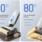 A feature comparison showing the Roborock Flexi Pro's 60°C high-temperature sterilization wash for stain removal and its 80°C full-chain quick drying for the roller brush, filter, and pipelines.