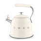 Front view of the SMEG 50's Styl[1][2]e Stovetop Whistling Kettle in a glossy cream finish with a chrome handle base and spout, shown on a white background.