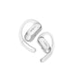 White Shokz OpenFit Air open-ear wireless headphones with sleek design and ergonomic ear hooks for secure, comfortable wear during daily activities.