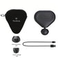 Overhead view of black Theragun Mini 2.0, soft case, USB-C cable and interchangeable massage heads.