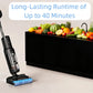 The Tineco FLOOR ONE S6 Stretch Pro is shown in a modern kitchen setting, emphasizing its long-lasting runtime of up to 40 minutes, which is perfect for cleaning the entire home on a single charge.