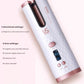 Side view of VS Unbound Shine-Pro cordless auto curler showing digital LCD display and control panel. Features 3 directional settings (Left/Right/Auto) and 4 timer options: 5S, 8S, 10S, 12S for various curl styles.