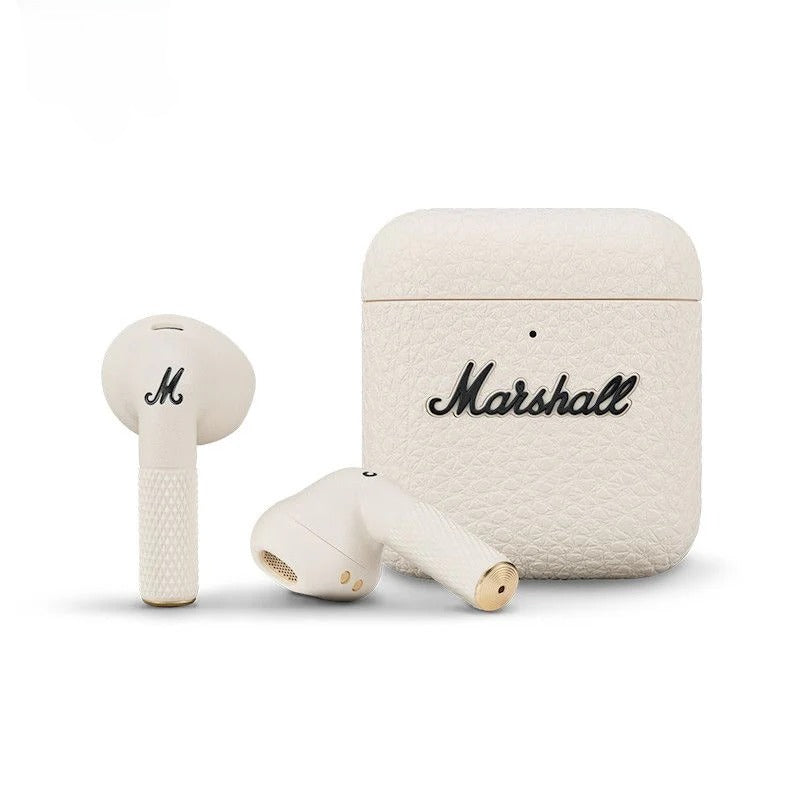 Marshall Minor IV true wireless earbuds white with textured charging case