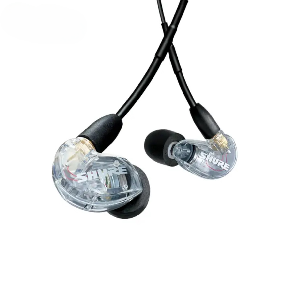 Shure SE215 sound isolating in-ear earphones clear housing hero shot