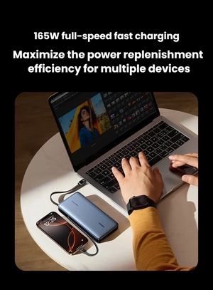 UGREEN 165W Power Bank, 25000mAh with 2 Built-in USB C Cables