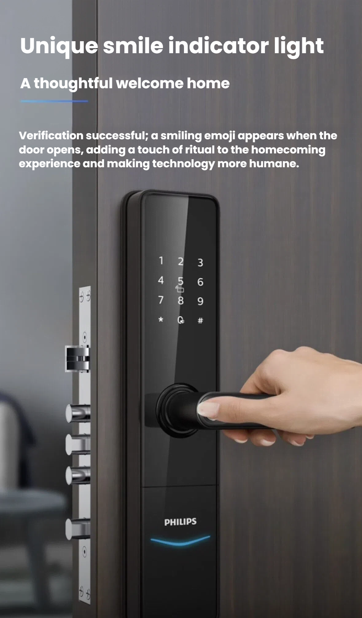 Philips DDL603E-5HWS smart lever lock — anti-peep PIN keypad detail