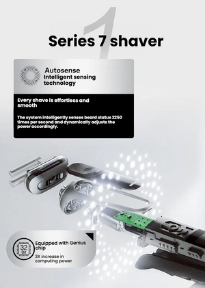 Braun Series 7 AutoSense beard sensor adjusting shaving power to beard density