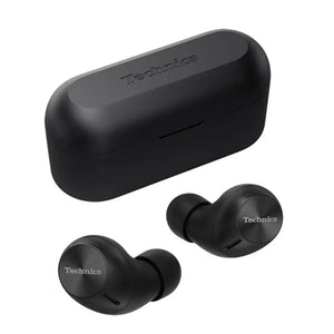 Technics AZ40M2 true wireless ANC earbuds hero shot in black with case