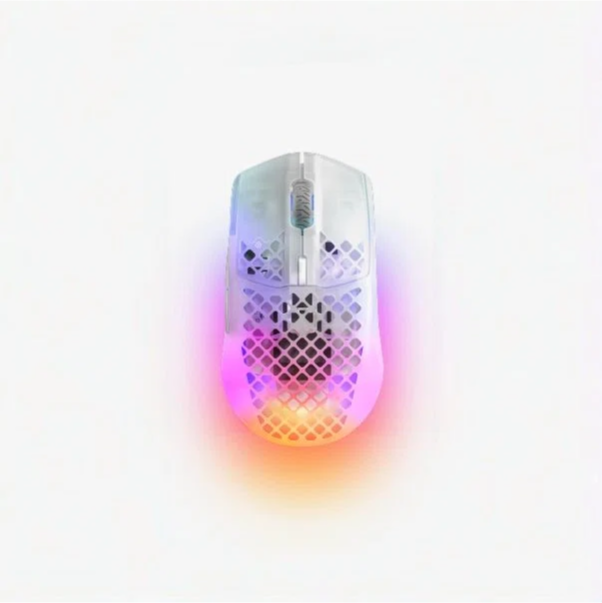 SteelSeries Aerox 3 Wireless top view showing holey design and right-handed shape