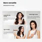 An infographic showing the versatile styling capabilities of the Dreame Pocket Uni, demonstrating the use of its attachments for automatic hair curling, creating a fluffy crown, and blow-drying straight.