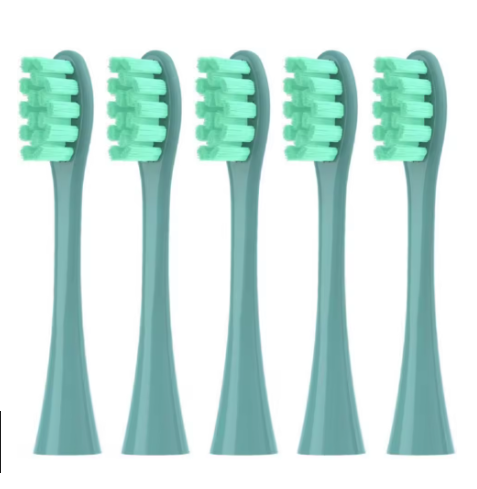 Five green Oclean replacement electric toothbrush heads