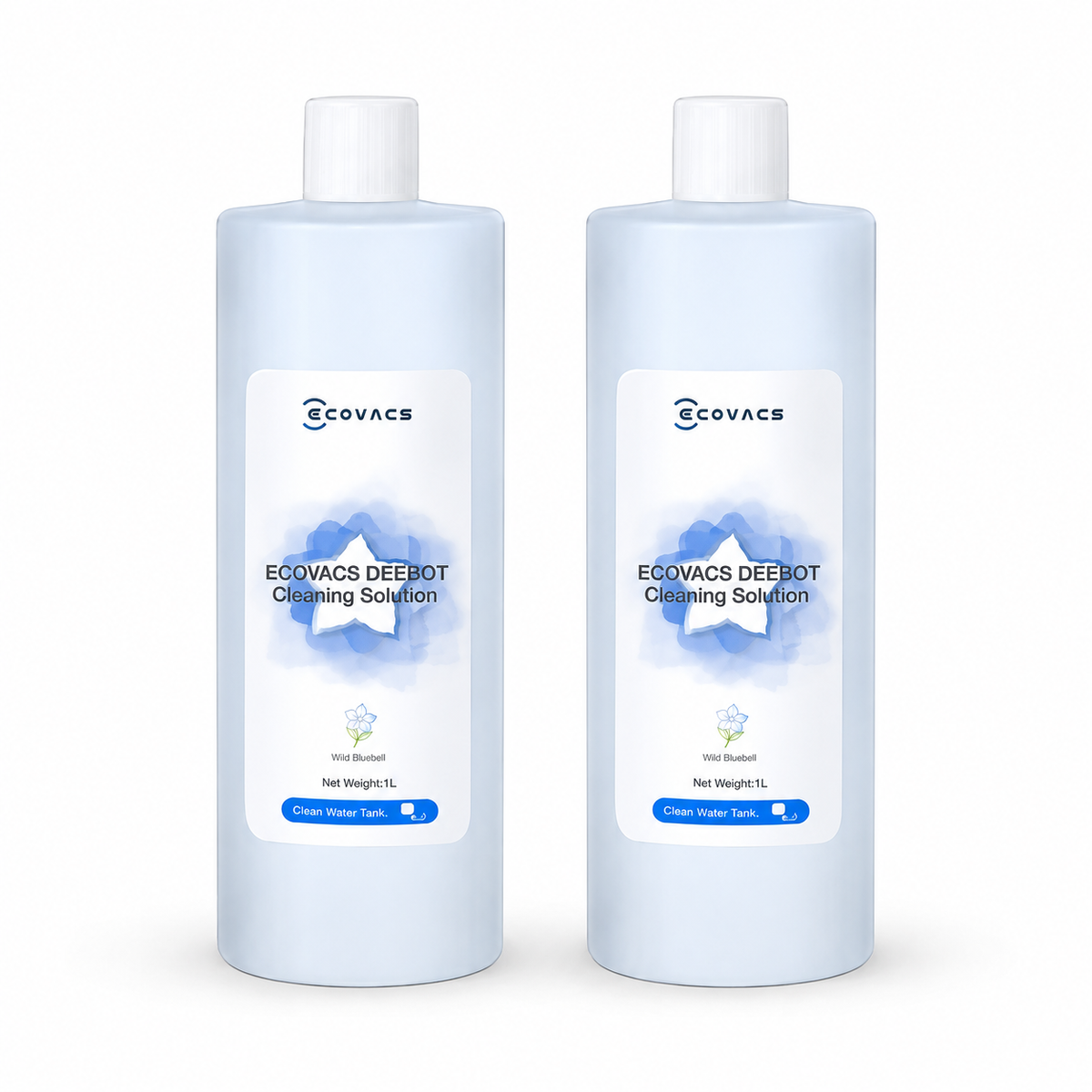 ECOVACS DEEBOT cleaning solution twin pack with two 1L Wild Bluebell bottles