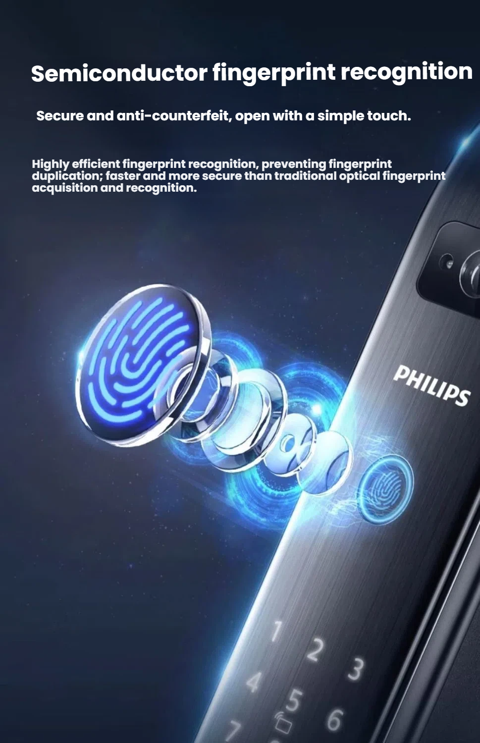 Philips DDL303 smart lock — built-in doorbell camera detail
