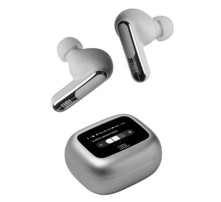 JBL Live Beam 3 earbuds in blue colourway front view