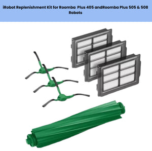 iRobot Roomba Plus 405, 505 and 508 replenishment kit – includes 2 side brushes, 1 anti-tangle main roller brush, and 3 HEPA filters – genuine replacement parts for Roomba Plus series robots