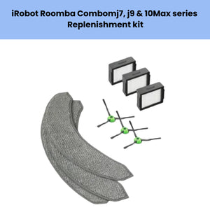 iRobot Roomba Combo j7+, j9+, and 10Max replenishment kit – includes 3 gray microfiber mopping pads, 3 green side brushes, and 3 black HEPA filters – genuine replacement parts for Roomba Combo models with vacuum and mop function