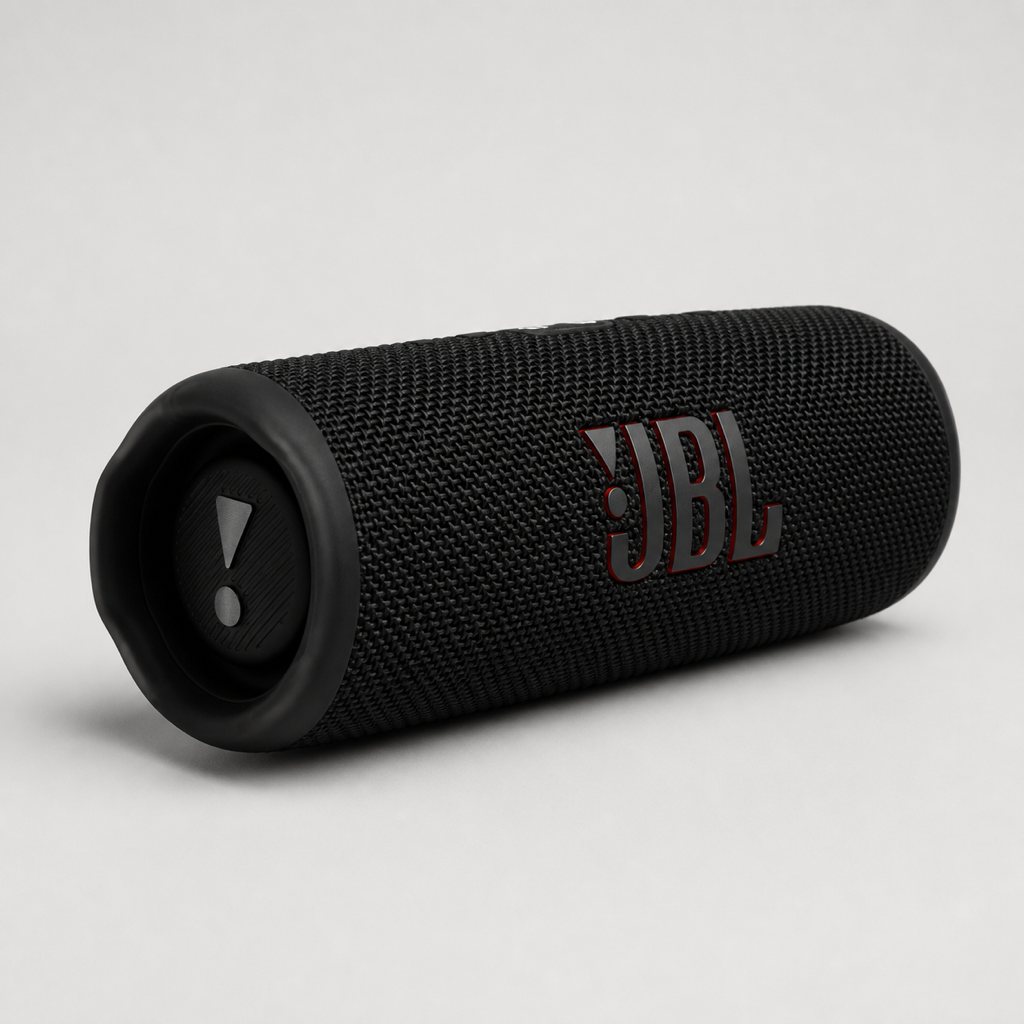 JBL Flip 6 portable Bluetooth speaker in black, upright front view