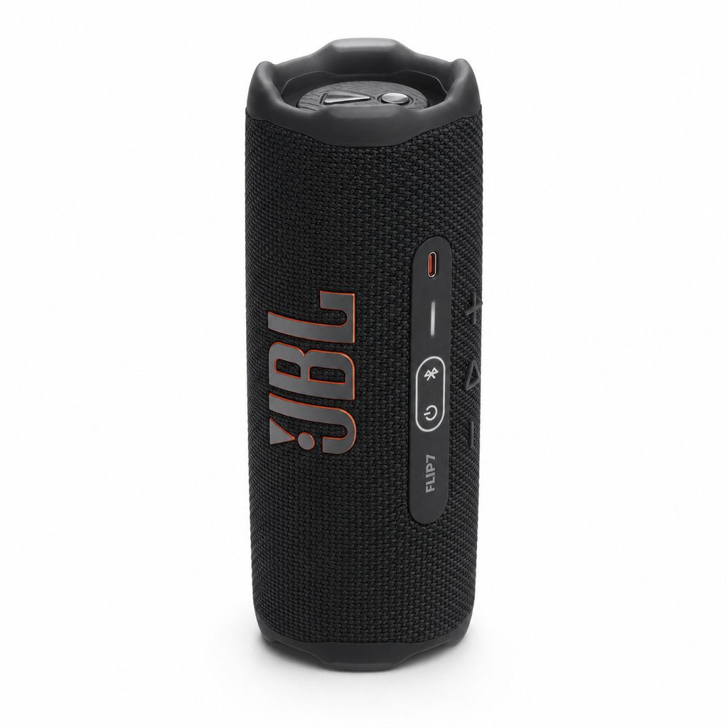 JBL Flip 7 black upright speaker with USB-C detail