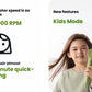 A young girl holding the Laifen Mini hair dryer to demonstrate its new Kids Mode feature and its ability to quick-dry short hair in about one minute.