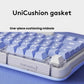 Infographic detailing the UniCushion gasket feature of the Logitech Alto Keys K98M keyboard, which provides a one-piece cushioning midsole for a comfortable typing experience.