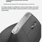 A close-up of the Logitech MX Vertical mouse, detailing its comfortable materials and textured rubber surface designed for a secure and natural grip.