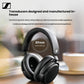 A close-up of the black Sennheiser Accentum Plus headphones highlighting the in-house designed 37mm dynamic driver unit that delivers an immersive audio experience.